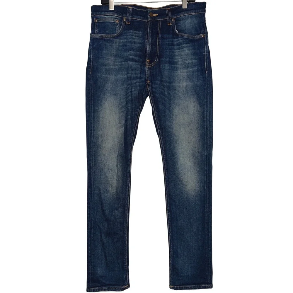 Nudie Jeans Lean Dean True Hustle 32x32 Men's Slim Tapered Stretch Blue Denim